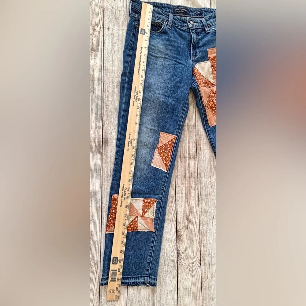 Lucky Brand Handcrafted Patchwork Jeans Size 27 / 4 Boho Quilt Denim